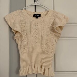 Express Beige Knit Ruffle Sleeve Blouse